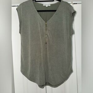 Green Envelope Olive V-Neck Blouse with Zipper